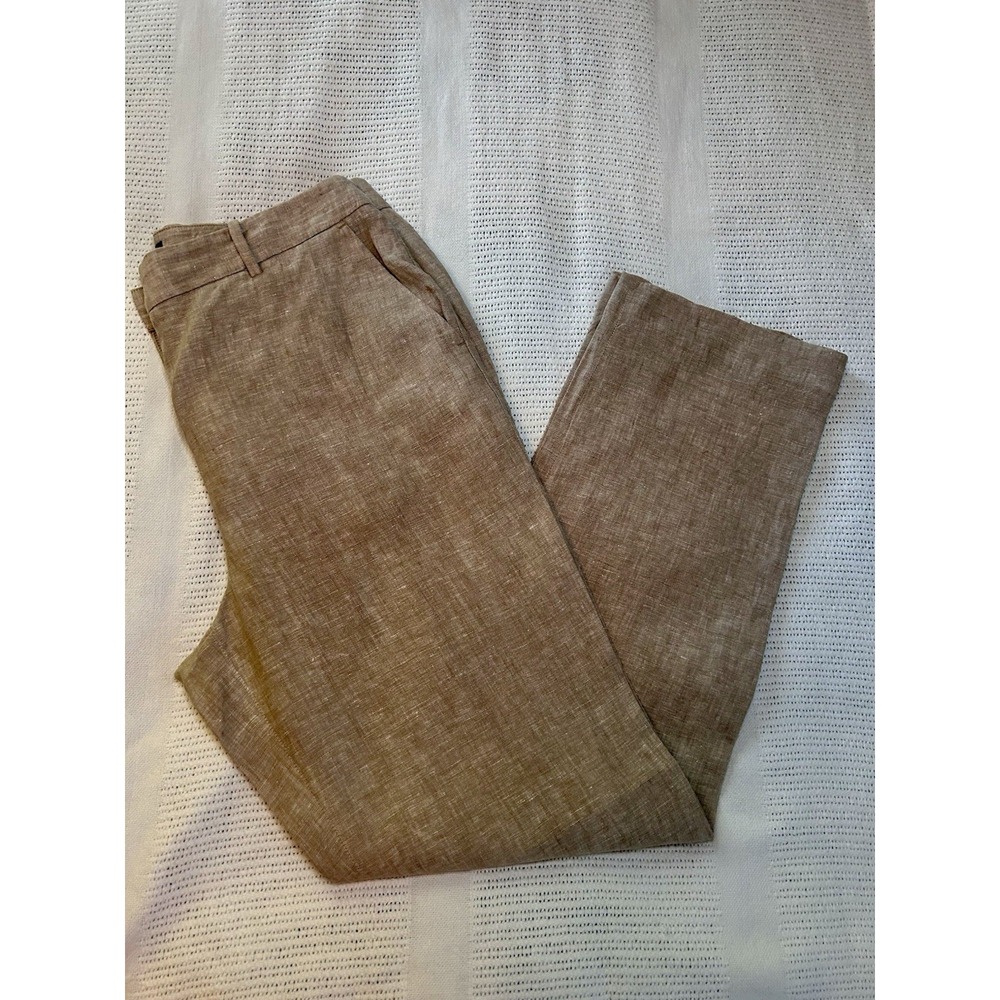 Talbots 100% Linen Southampton Straight Leg Pant 8 Tan Brown Trousers